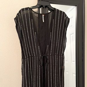 Free People sheer black Kimono / Duster with Pearl embellishments